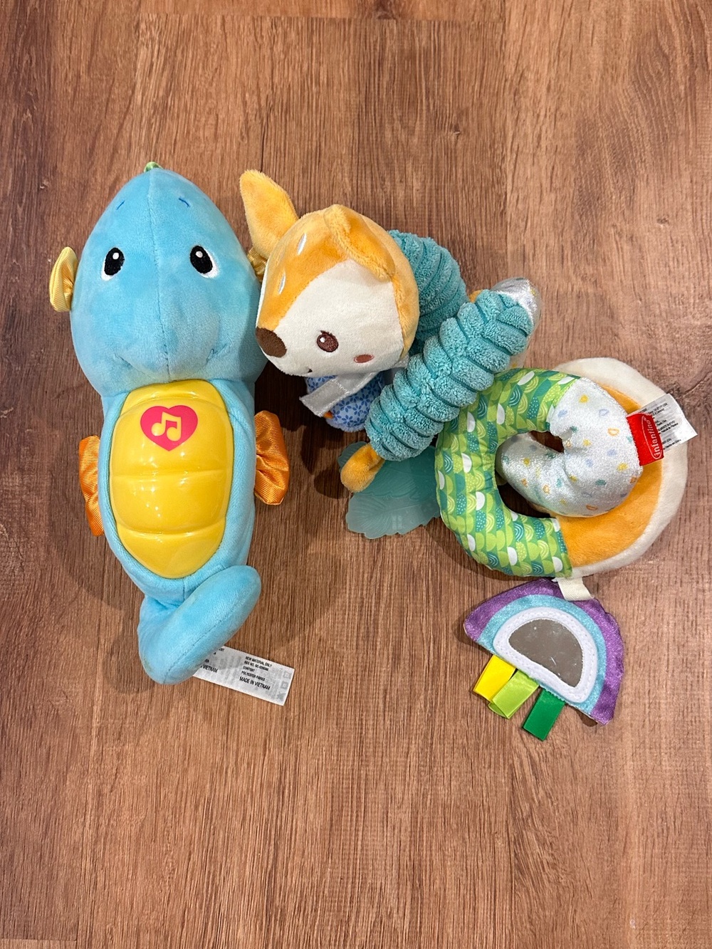 Infant Toy Bundle, Fisher Price Soothe & Glow Seahorse + Infantino Car Seat Toy